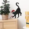 Personalisierte Schwarze Katze Zuhause Feiertagsdekoration und Verschönerung Wandaufkleber mit Weihnachtsmützen