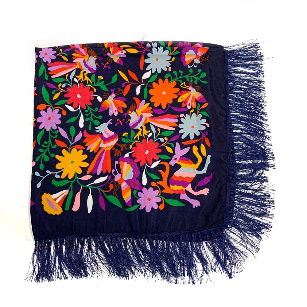 135*135Cm Russian Spain Square Scarf Women Flowers And Birds Bandana Fringed Shawl Babushka Handkerchief Female Head Wraps