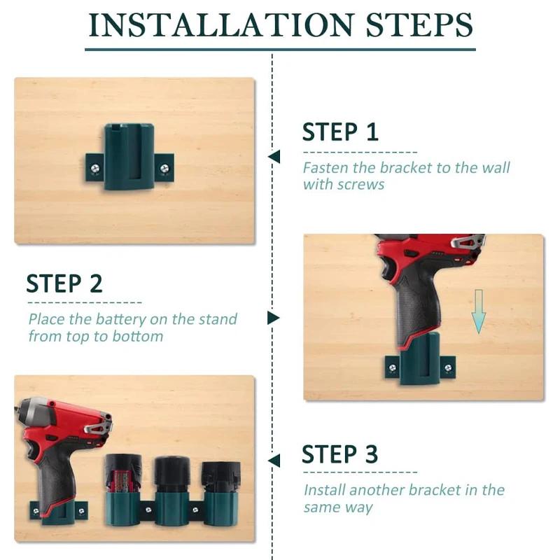 Batteriehalter Werkzeughalter für Makita für Milwaukee für Bosch 10,8V 12V, Wandmontierte Batterie-Werkzeug-Aufbewahrungshalterung Ausstellungsständer