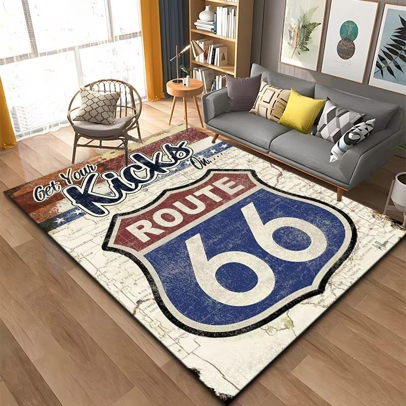 Historic Route 66 Pattern Rug Large Carpet Area for Living Room Kids Bedroom Sofa Kitchen Doormat Decor Child Non-slip Floor Mat