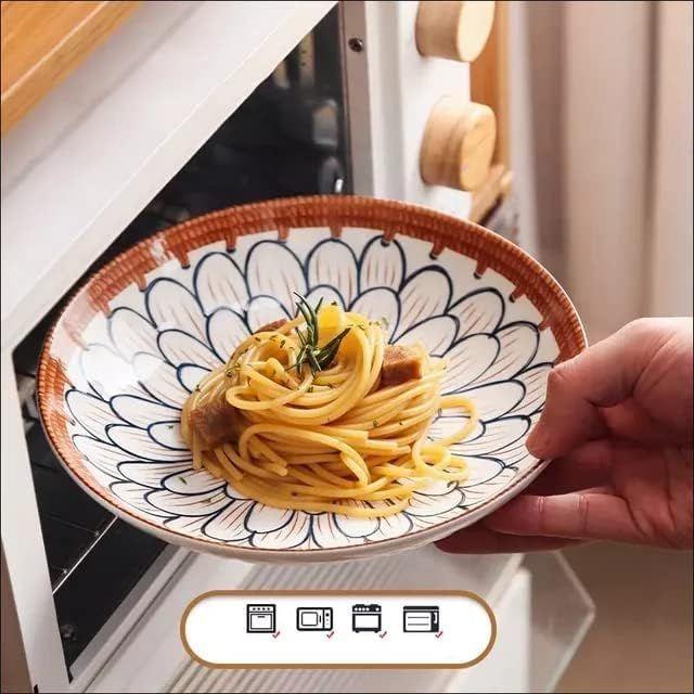 Porcelain 4-Piece Japanese Asian Cuisine Bowl Set With 2 Bowls, 2 Pairs Of Chopsticks And 1 Deep Plates For Serving Dinner, Rice, Soup, Dessert