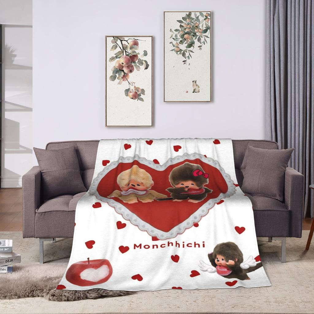 Cute Monchhichis Blankets Coral Fleece Plush Summer Breathable Super Soft Throw Blanket for Sofa Outdoor Quilt