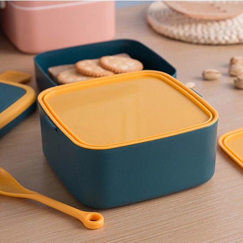 1100ml Tragbare 2-lagige gesunde Lunchbox Lebensmittelbehälter Mikrowellenherd Mittagessen Bento-Boxen mit Besteck Lunchbox