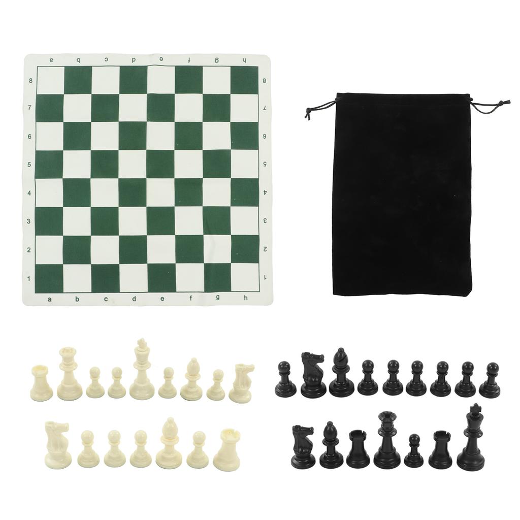 Schachspiel mit PP-Schachfiguren, Schachbrett aus PU-Lederimitat, Einband, Samtbeutel, Reise-Schachspielsets für Kinder