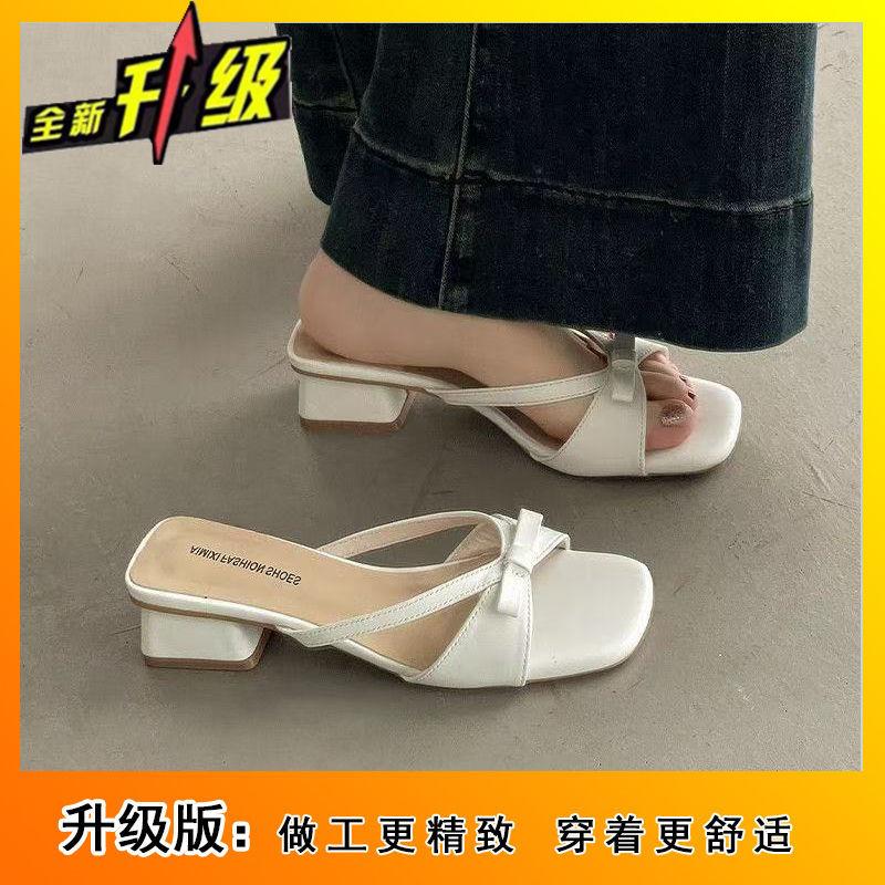 Temperament Light heel square head square root outer wear summer sweet skirt thick heel cool slippers 2025 new elegant sandals