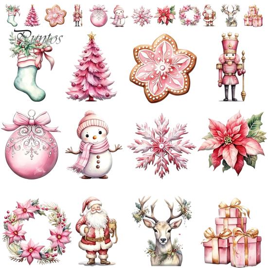 Christmas Tree Baubles 12/24/36Pcs Pink Wooden Ornaments Set, Snowman Santa Hanging Aesthetic Decors, Xtmas Hanigings with Ropes for Home Decor
