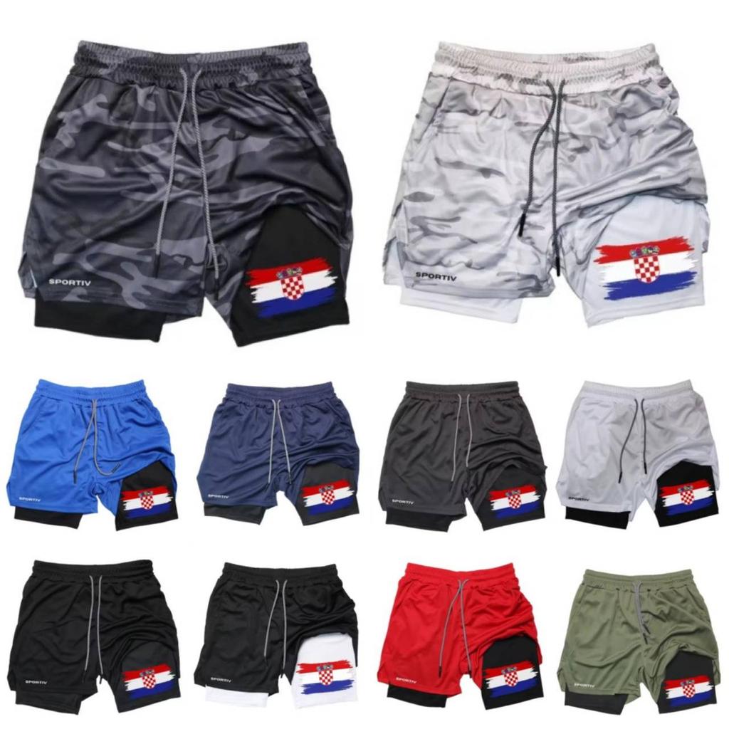 Croatia Flag Camouflage Muay Thai Kick Boxing Shorts Men Women Unisex Sportswear Double Layer Quick Dry Breathable Training Sport Gym Fitness Workout