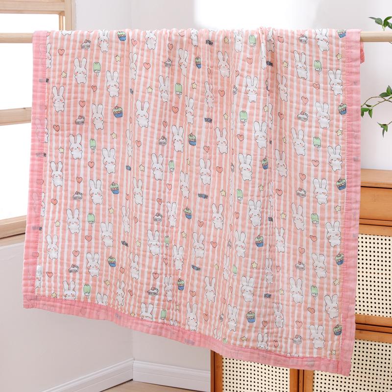 High-Density Cotton Newborn Bath Towel - Six-Layer Gauze, Printed Design, for Infants & Kids