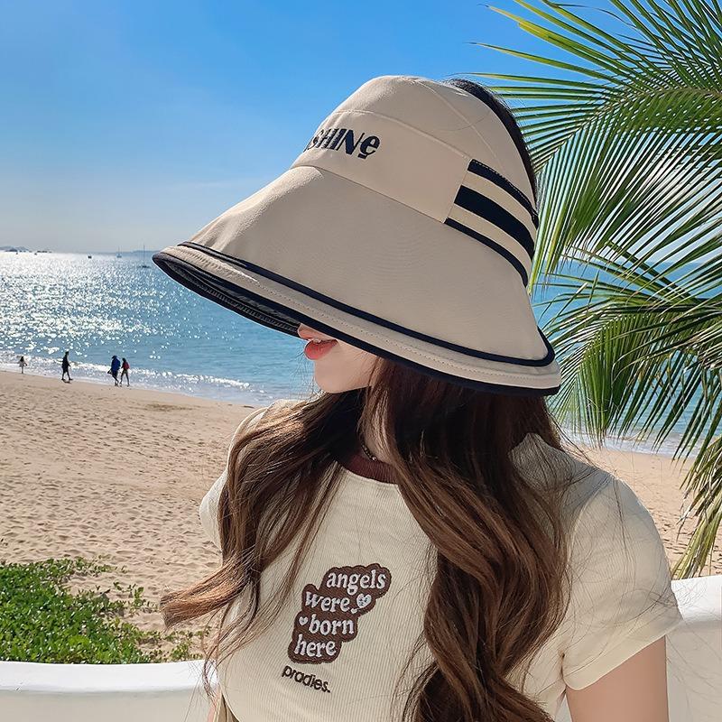 Sun hat female empty top summer vinyl casual sunscreen hat UV protection big head circumference sun bucket hat show face small summer