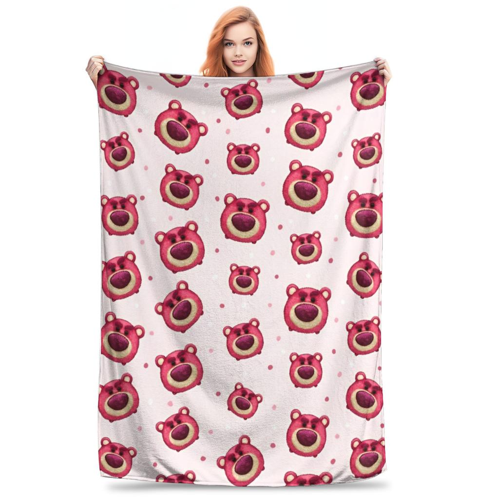 Super Soft Lotso Strawberry Bear Throw Blanket Premium Flannel Fleece Lightweight Bed Blanket Super Cozy Blankets All Season Use