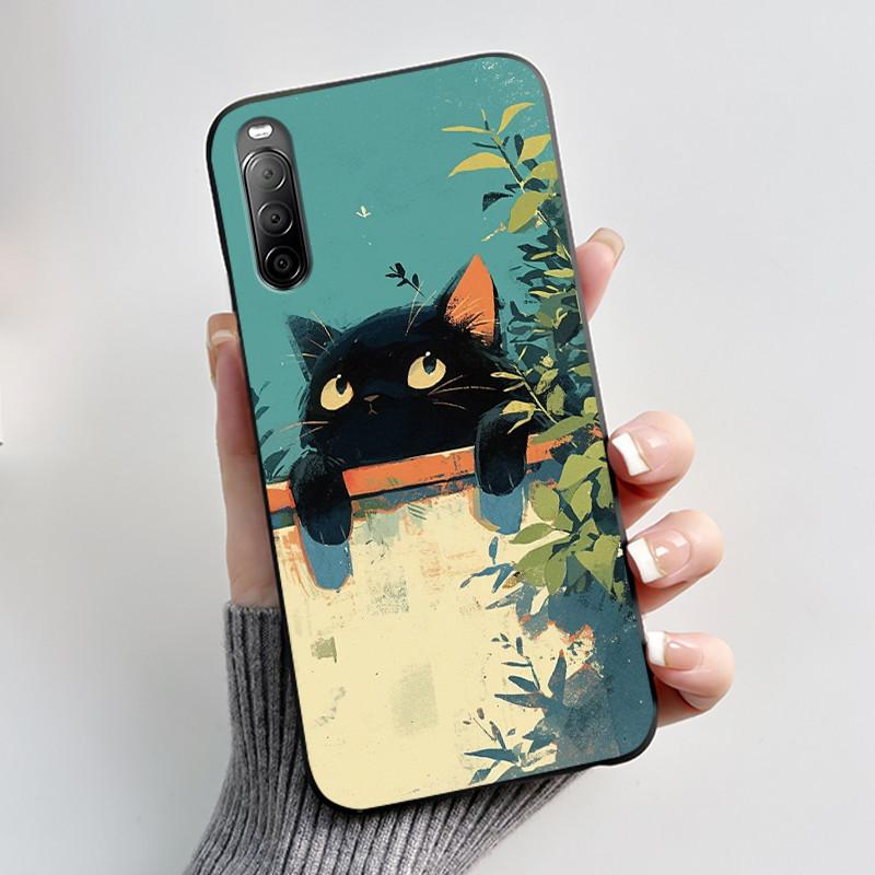 Fodral För Sony Xperia 10 II / 10 III Mobilskal Estetiskt Mode Söt Katt Astronaut Svart Silikon Mjuk Stötdämpande Baksidesskydd