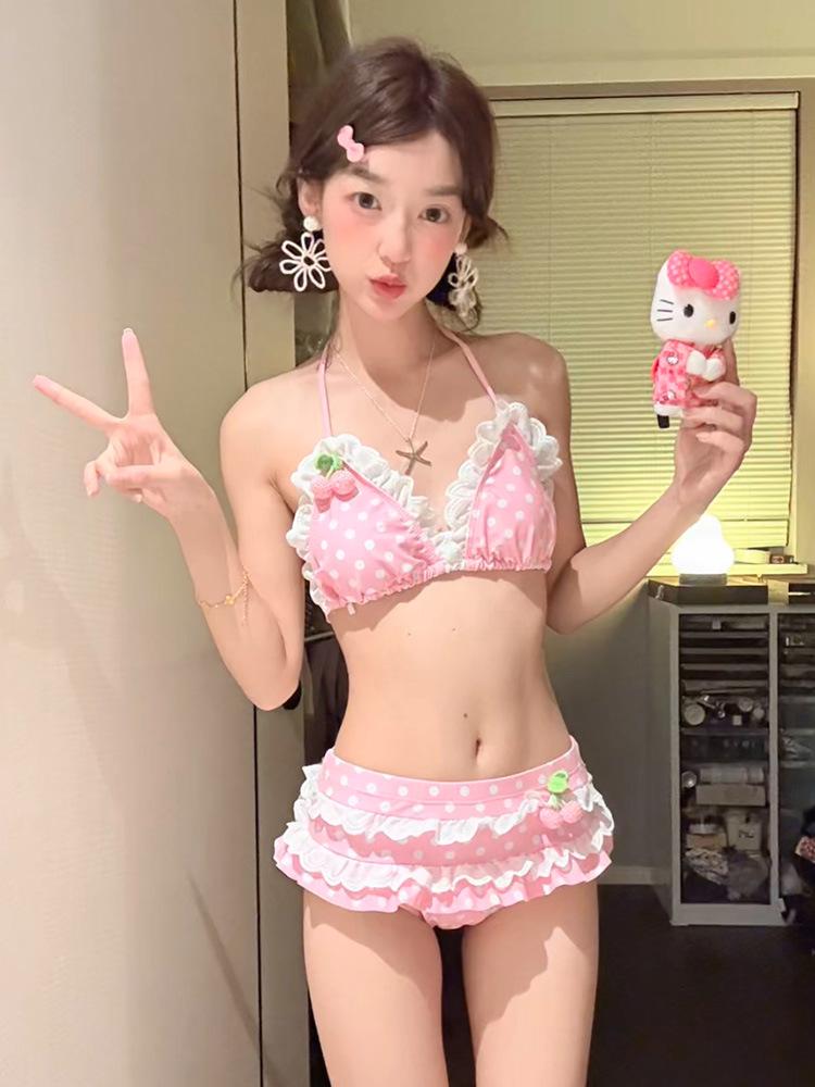 Cherry Print Women's Three-Piece Bikini Set - New 2026 Hot Girl Beach & Vacation Wear