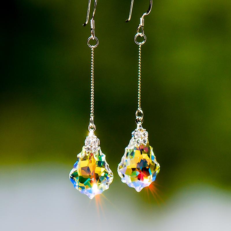 

Crystal Drop Dangle Earrings with Faceted Pendant on Chain Hook for Women Lightweight Jewelry Accessory Elegant Design One Size