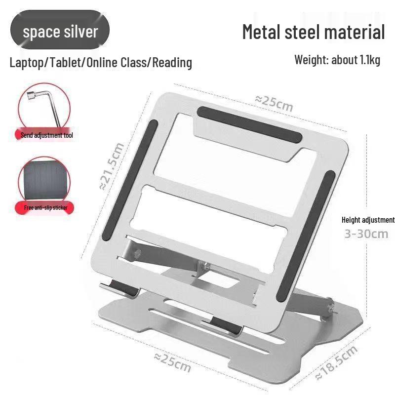 Foldable Alloy Laptop Stand with Heat Dissipation for Notebooks and Tablets - Silver, No Installation Needed.