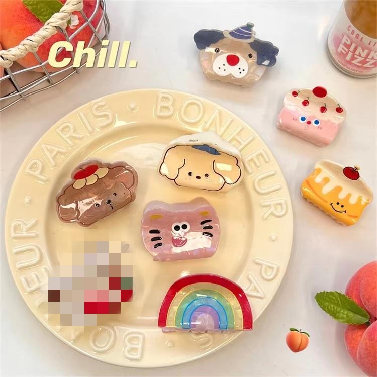 2024 New Arrival Small Cute Cartoon Acrylic Hair Clips Rainbow Animal and Cake  Fashion Hair Claw for Women