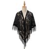 1116  Women Party Shawl Flower Embroidery Hollow Out Tassel See-through Solid Color Clothes Matching Cardigan Prom Scarf Lady