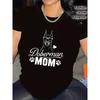 European Sizes Women's Doberman Mom Graphic T-Shirt - Soft Polyester Pet Lover Tee with Doberman In Fashion Glasses