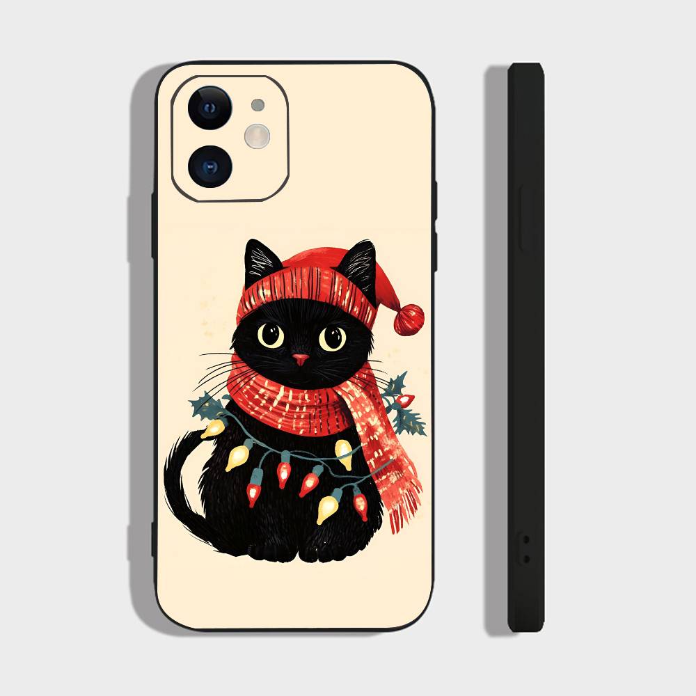 Cute Black Cat For IPhone 15 16 14 Plus 13 12 11 17 Pro Max 17 Air Black Soft Phone Cover