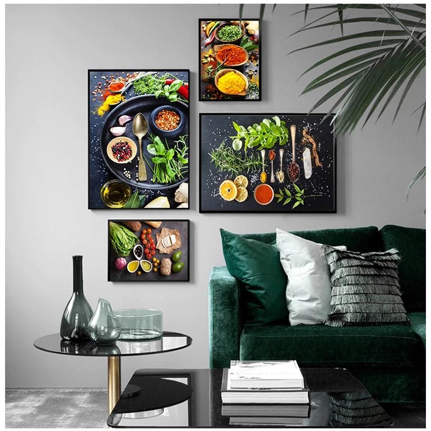 Lebensmittel, Körner, Gewürze, Poster und Drucke, Wandkunst, Bilder für Wohnzimmer, Gewürze, Paprika, Küche, Dekoration, Leinwandgemälde