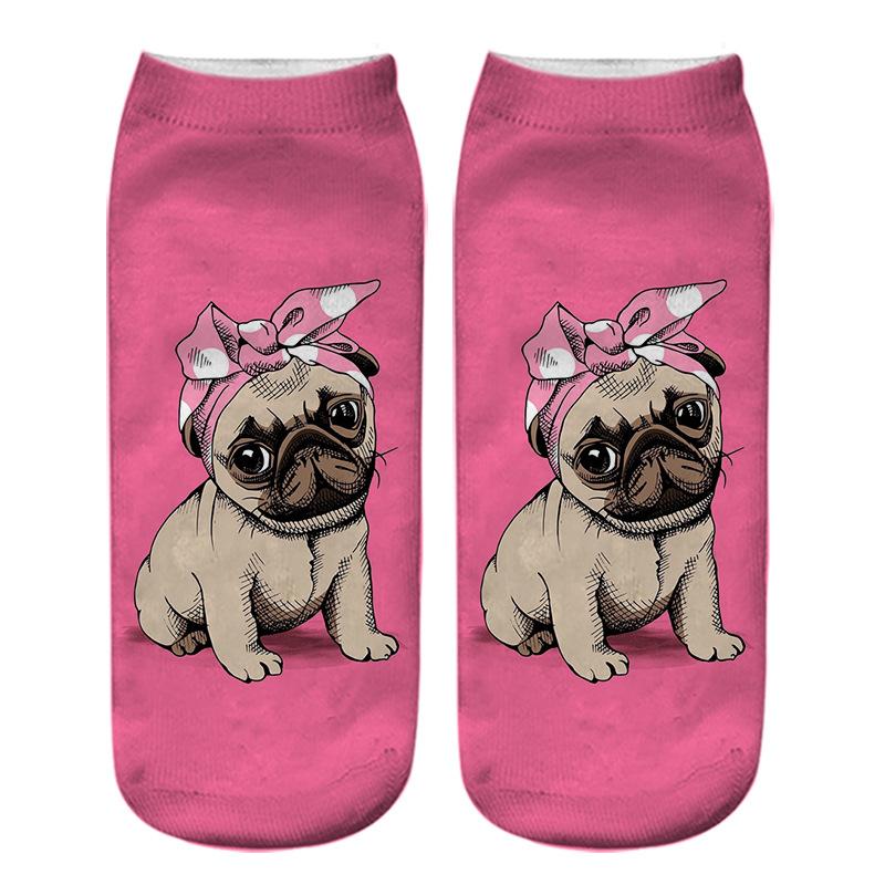 Kawaii 3D Pug Dog Print Short Socks Cotton Fashion Cute Japanese Soft Women Kawaii Animal Dogs Slippers Socks