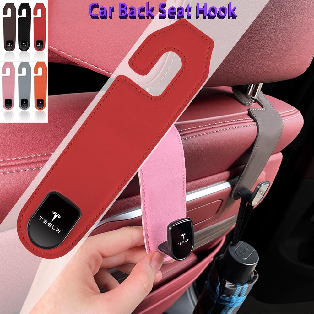 ELSUM1 1pc PU Leather Hidden Car Back Seat Rear Row Hanger Hook Car Valve Cap Accessories For Tesla Model 3 Y X S Roadster Highland