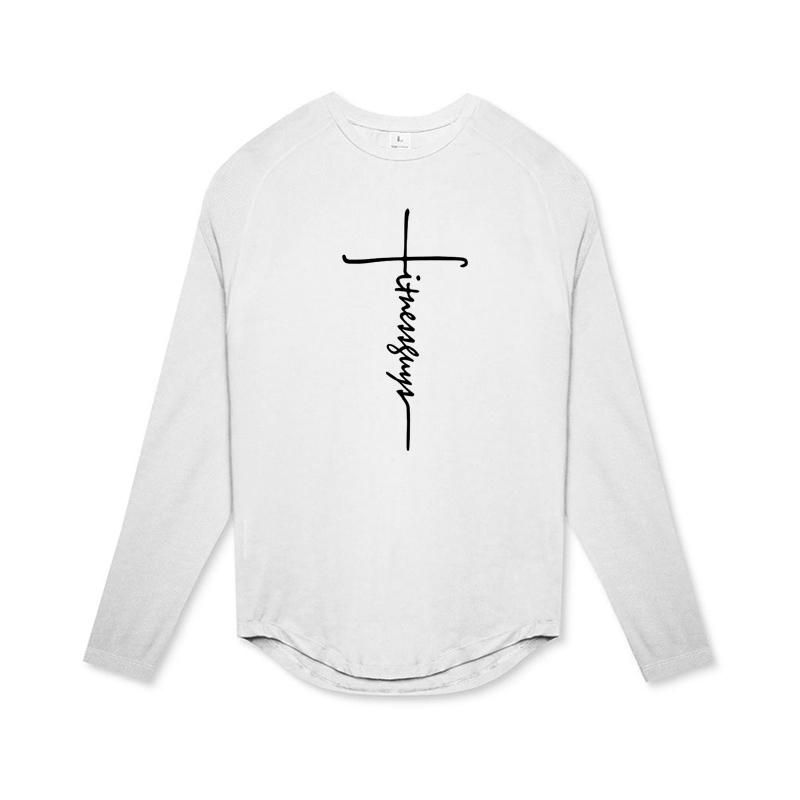 Muscleguys Autumn Men's Round Neck Printed Raglan Sleeves Casual Long-sleeved Top Fitness Sports Comfortable T-shirt