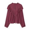 Zbzr Spring New Women Clothes Western Style Fashion Laminated Frill Decorative Round Neck Long Sleeve Shirts 1304737