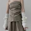 Fashion Long Arm Warmer Gloves Cute Furry Ball Cold Proof Warm Arm Sleeve Knitted Fingerless Gloves Women