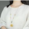 Retro Five Blessings Imitation Pearl Necklace with Cloisonné Pendant - Chinese Style Long Beaded Accessory