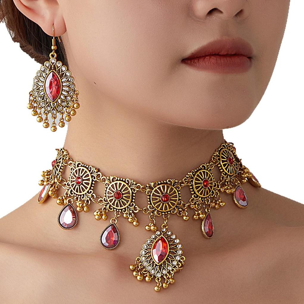 Indian Ethnic Style Gemstone Beaded Jewelry Set - Necklace & Earrings