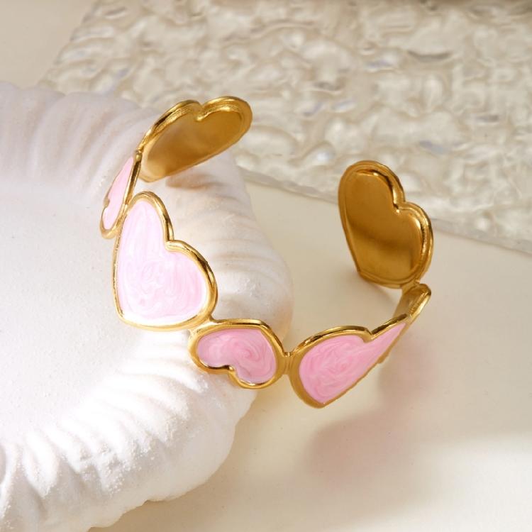 Bijou Manchette Cœur Effet Huile Goutte Unique Acier Inoxydable Doré Accessoires Bracelet Romantique pour Fête pour Femmes