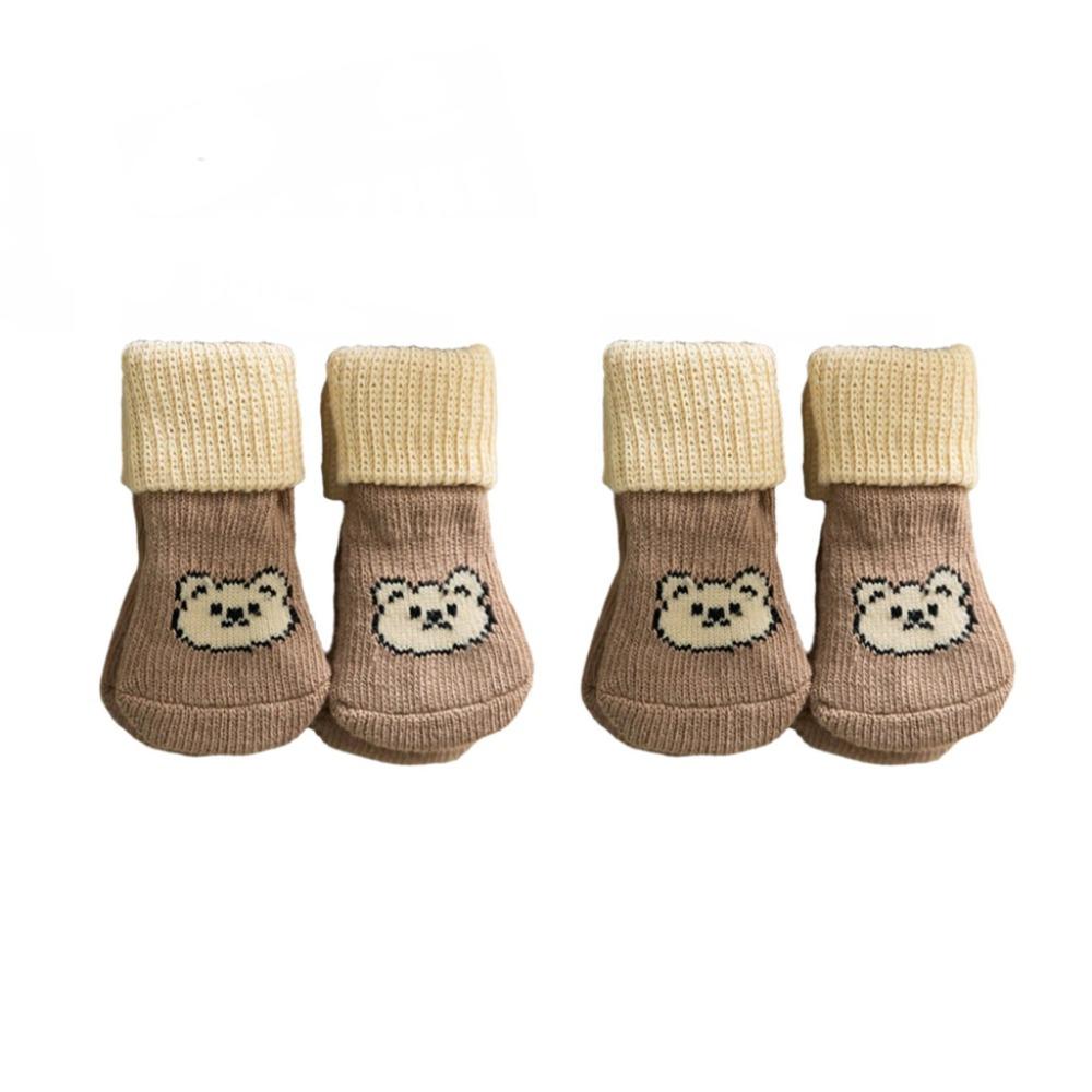 4pcs/set Elastic Pet Anti-slip Socks Cartoon Pattern Dog Paw Protectors Pet Footwear  Autumn Winter