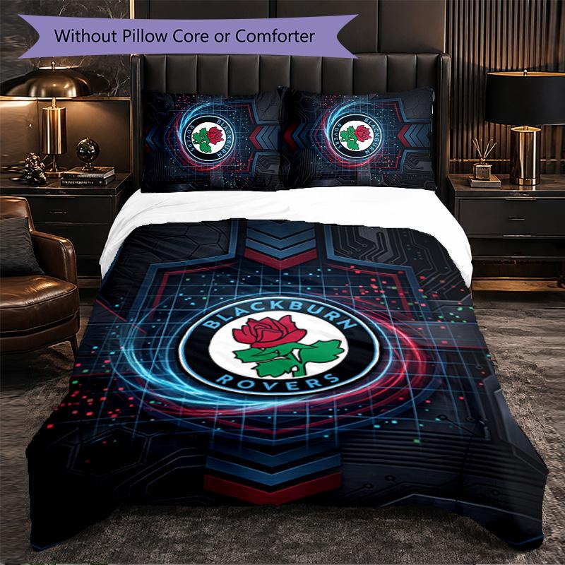 Blackburn Rovers Football 3 Piece Bedding Set Soft Duvet Cover Set with Pillowcases Printed Bedroom Decor Set for Home