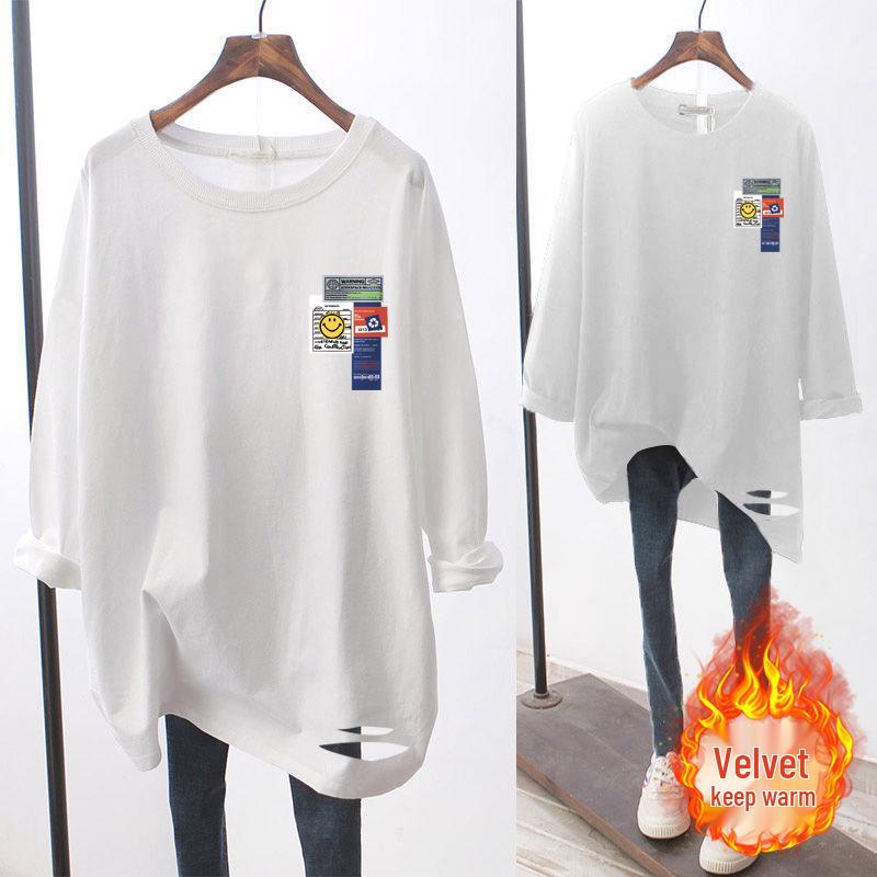 

Women s Versatile Brushed Cotton Long Sleeve Mid-length Top: Fashionable, Age-Reducing Layer for Spring, Autumn, and Winter L (For 48-55 kg)
