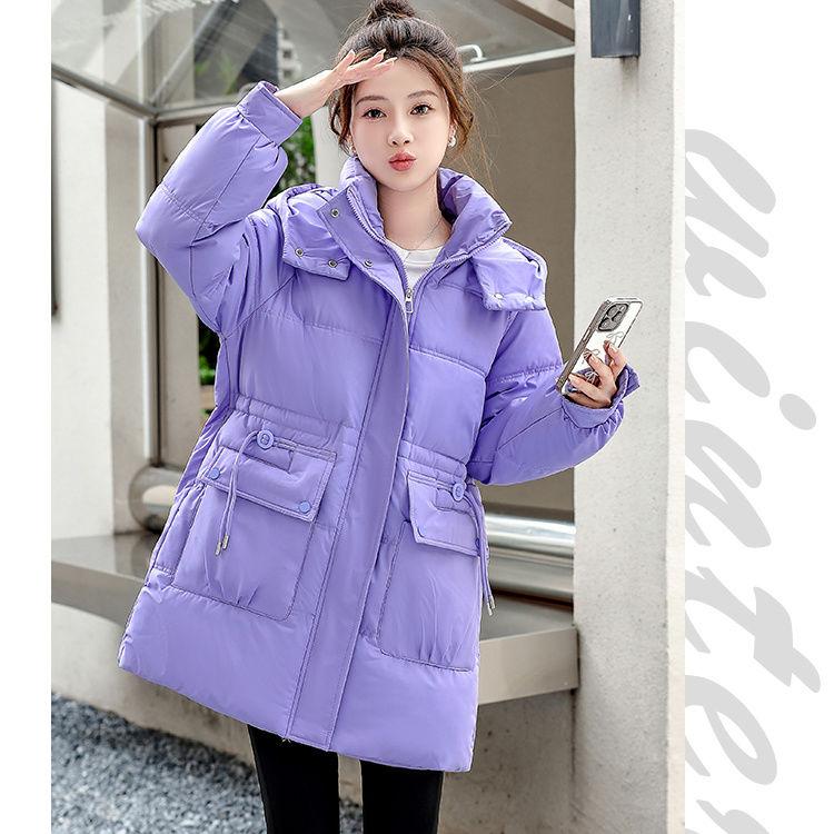 

Зимнее утепленное пуховое хлопковое пальто с капюшоном, модное, приталенное, теплое, стеганое, верхняя одежда XXL фиолетовый