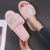 Fashion Light Open Toe Cotton Slippers for Women Elegant Pearls Detor Indoor Cotton Slippers Woman Soft Faux Fur Flats Plush Slides Lady