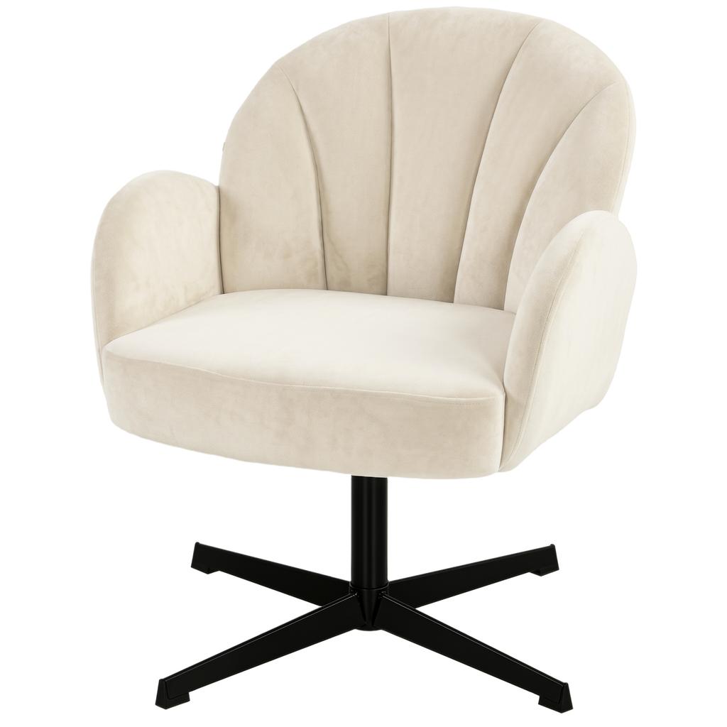 Swivel Lounge Chair, Velvet Accent Chair, Shell Backrest, Beige