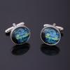 Funny Glass Cabochon Art Picture Cufflinks Van Gogh The Starry Night  Pattern Round Sleeve Button