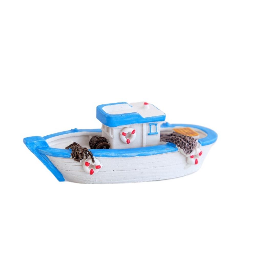 Micro Landscape Blue Boat Model Small Fishing Boat Ornament Sail Boat Figurine  Children's Room