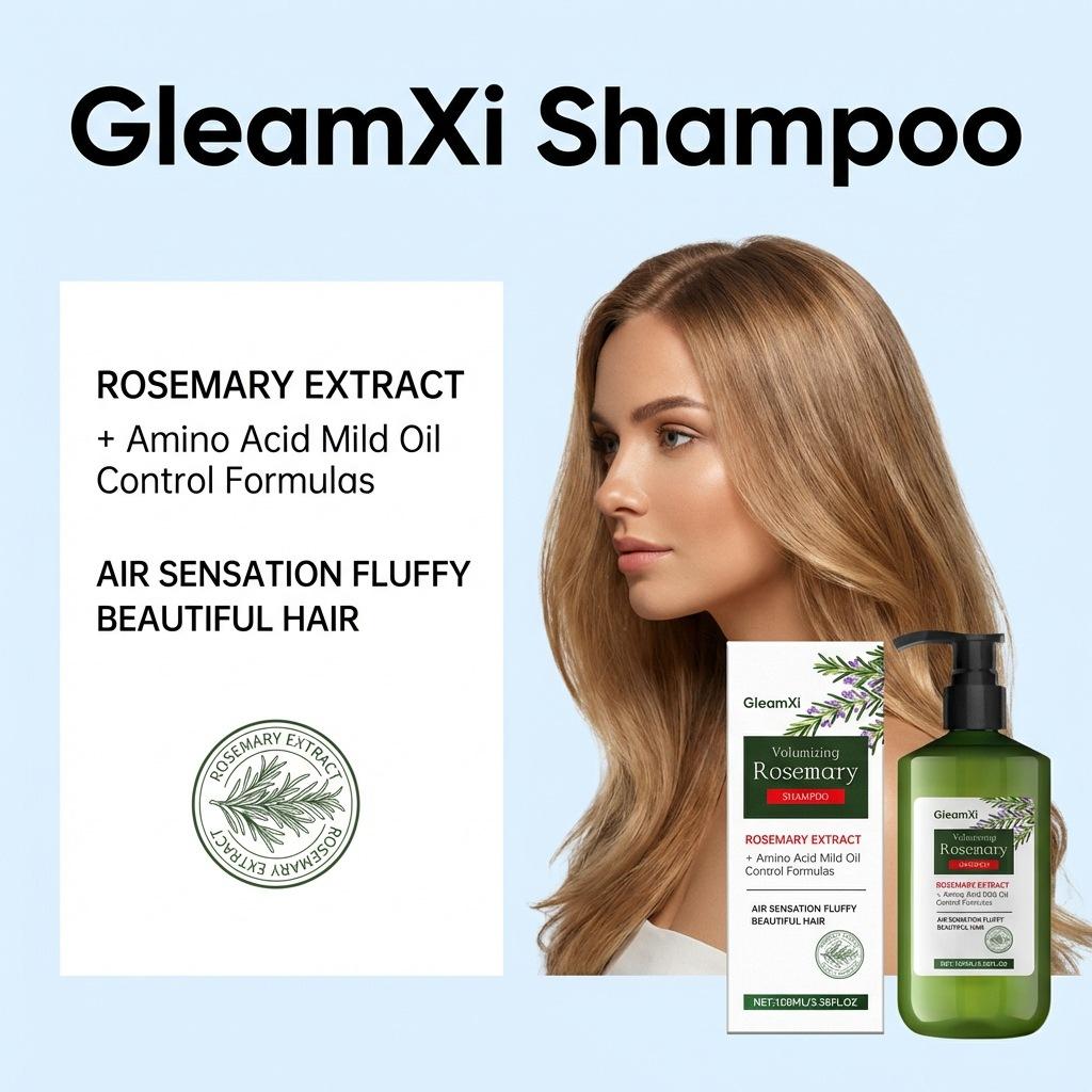 Shampoo / Balsamo Volumizzante al Rosmarino GleamXi, Cura dei Capelli Morbidi con Olio Controllo Aminoacidi, Bagnoschiuma Idratante con Estratto di Rosmarino 100ml