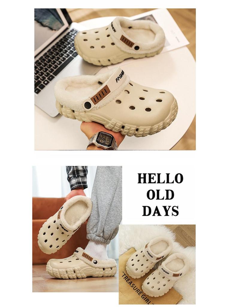 Herre Vinter Fleeceforede Tøfler med Lukket Tå: Tykk, Varm og Komfortabel for Utendørs Bruk