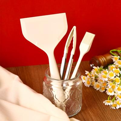 3 peças/conjuntos de espátula de boca larga de silicone Tamago, cabo branco de leite, resistente a altas temperaturas, espátula de fritura, utensílios de cozinha para casa