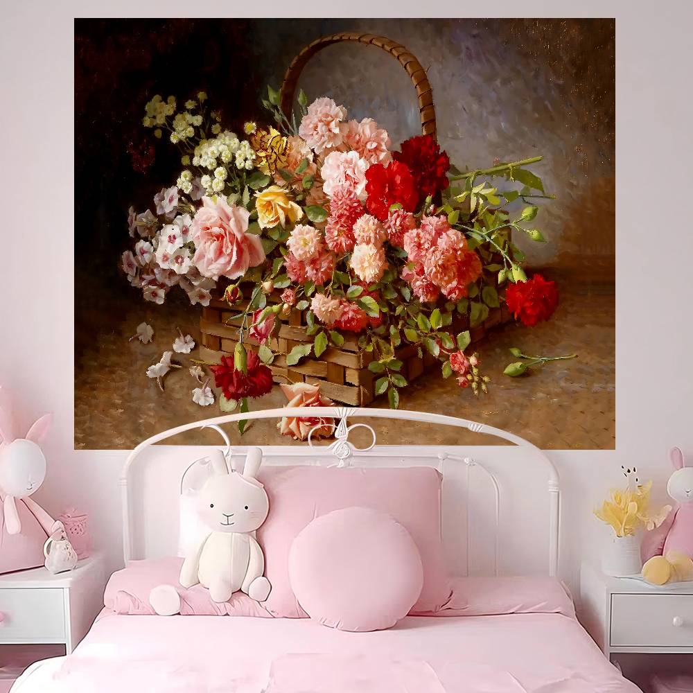 Vintage Flower Oil Painting Colorful Tapestry Wall Hanging Hanging Tarot Hippie Wall Rugs Dorm Wall Art Decor
