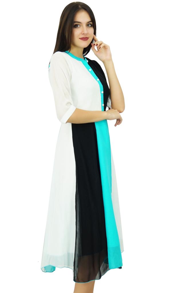 Bimba Womens Classic Mandarin Collar Shift TriColor Midi Summer Chic Dresses