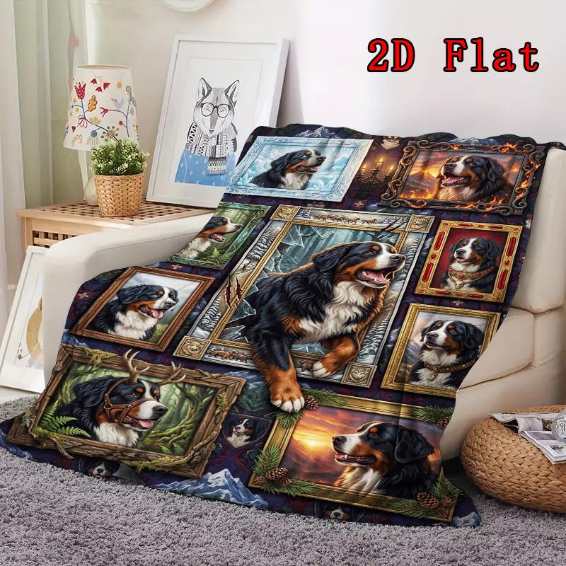 Bernese Mountain Dog Portraits 2D Flat Pattern Flannel Blanket, High Quality All Seasons, Home Decor, Warmth and Comfort, Perfect for Christmas Gifts.