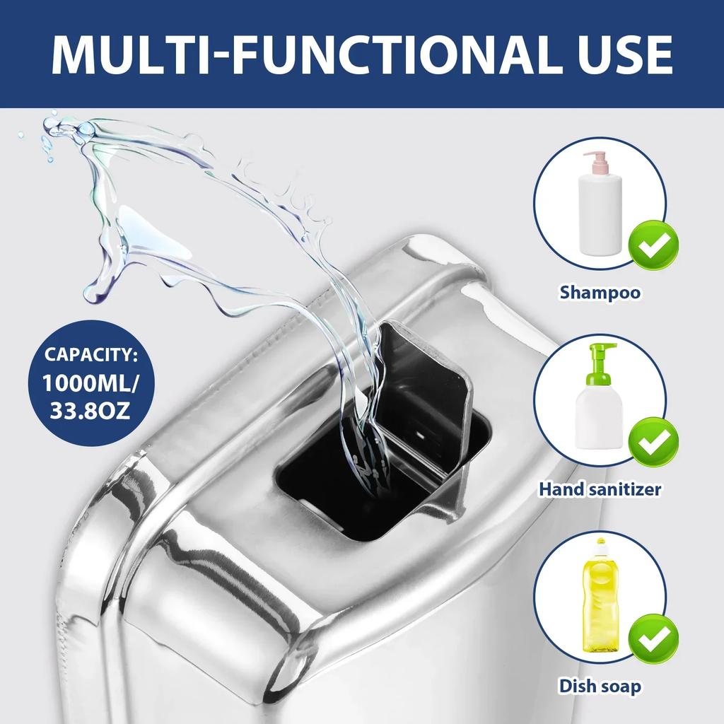 1000ML Soap Dispenser Stainless steel Wall Mount Bathroom Liquid Soap Detergent Shampoo Shower Gel Storage Bottle Toilet Kitchen