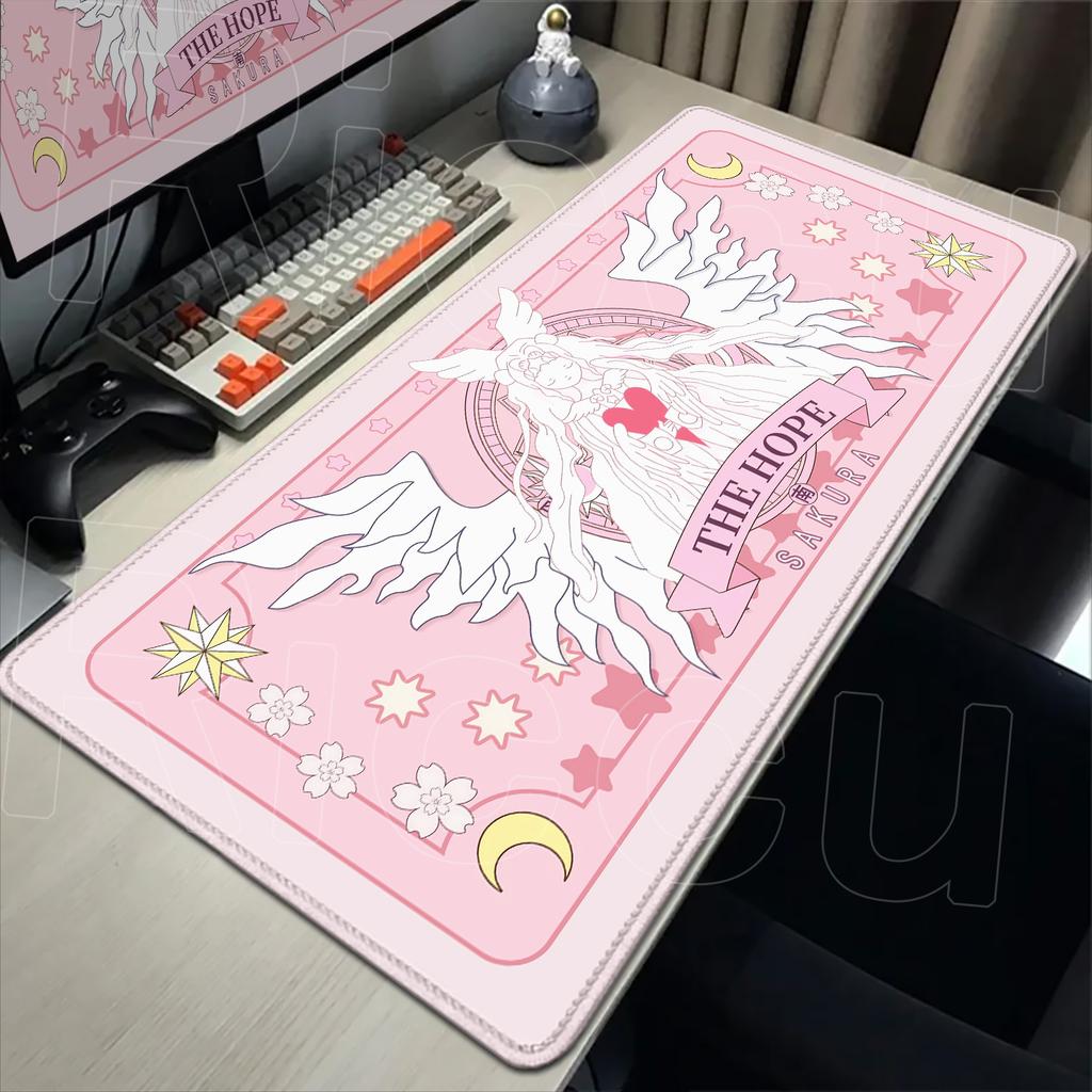 Kawaii Pink Deskmat Anime Card Captor Sakura Mousepad Xxl Office Carpet Large Gaming Accessories Laptop Computer Rubber Mice Pad