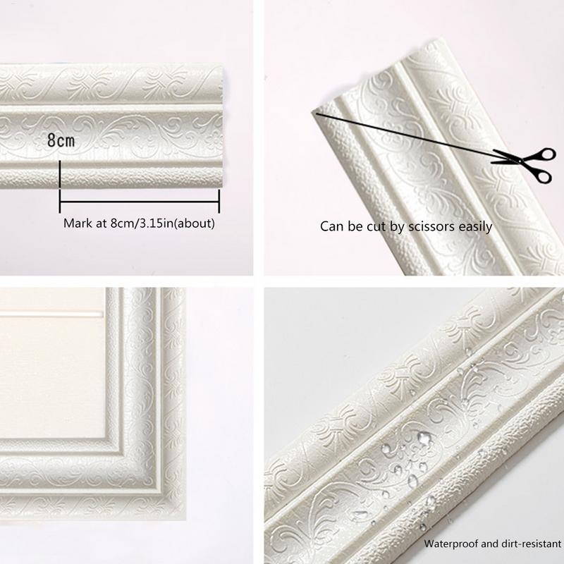 3D Wall Edging Strip Mirror Border Wall Lines 90.55 Inch Length Flexible Wall Base Moulding Trim for Mirror Edge TV Background