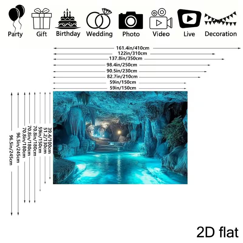 2D Mystical Turquoise Cave with Water and Stairs Background