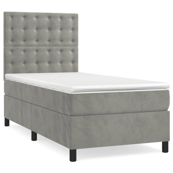 Maison Exclusive - Sommier à lattes de lit et matelas et LED Gris clair 90x190 cm